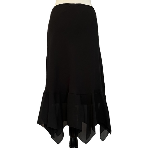 Vintage black mesh midi skirt with asymmetrical ruffle hem - Picture 2 of 5